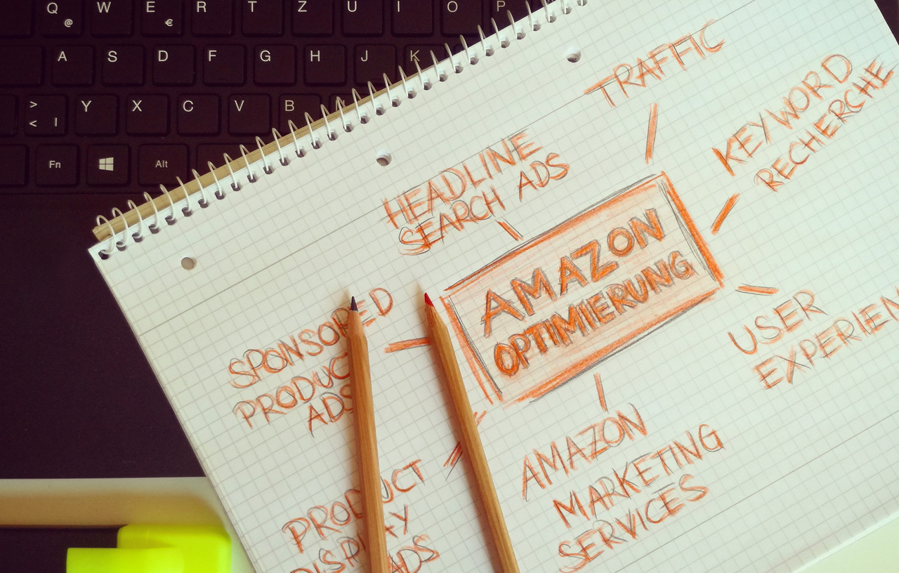services-02 Visual representation of Amazon optimization techniques with handwritten notes and pencils.